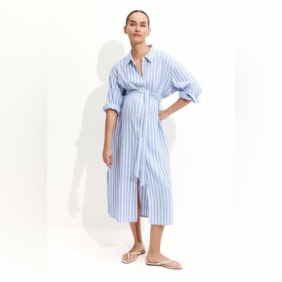 H&M Maternity Premium Selection Linen Blend Belted Dress New - Picture 6 of 6